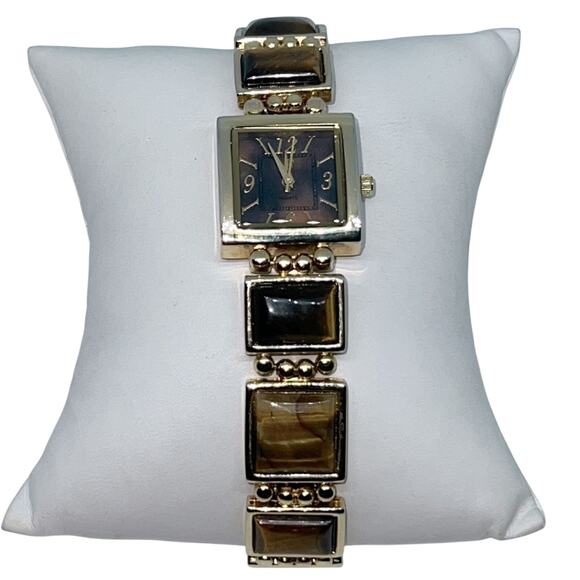 Burgi Gold Tone Tigers Eye Watch - Picture 1 of 4